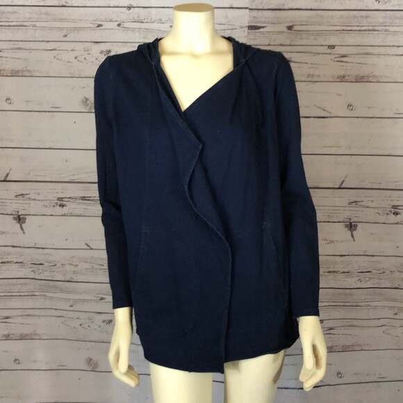 NWT J. Jill Pure Jill Soft & Light Indigo Knit Draped Hooded Jacket size small - Picture 7 of 12